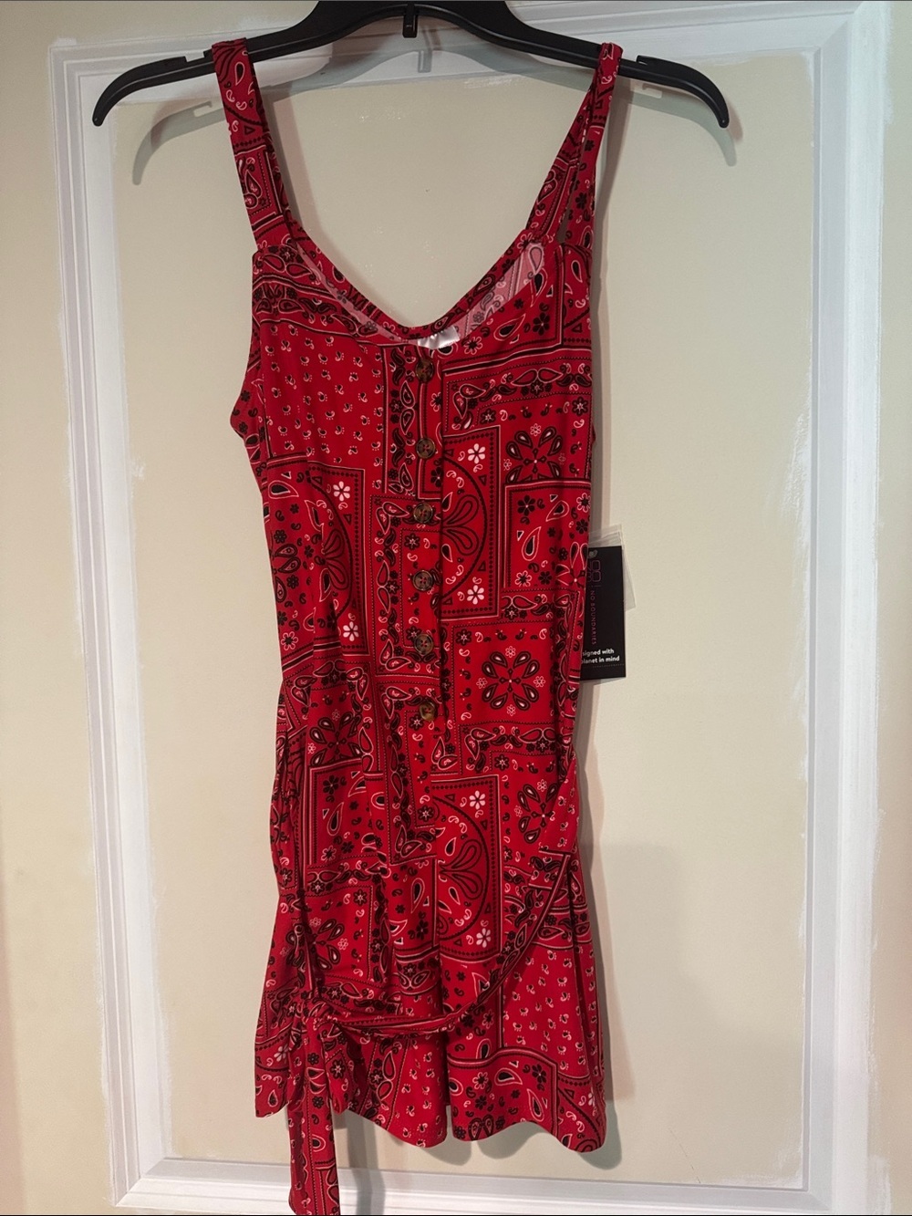 No Boundaries Red Bandana-Print Mini Dress